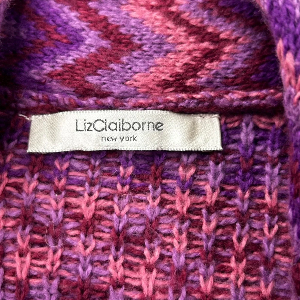 Liz Claiborne Vest Chevron Knit Toggle Pink Purple One Size Boho Retro Preppy